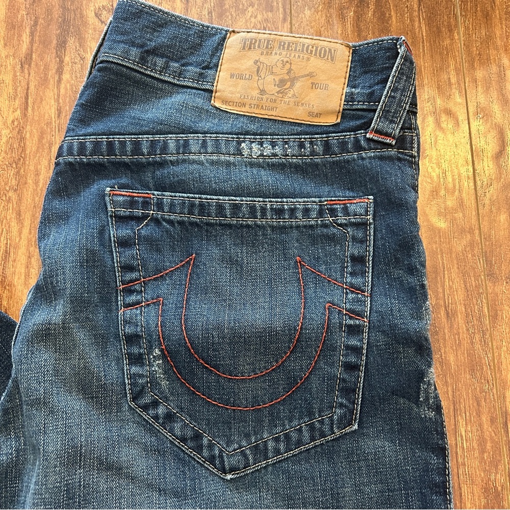 True Religion men's straight jeans pants size 33 x 33 blue denim luxury